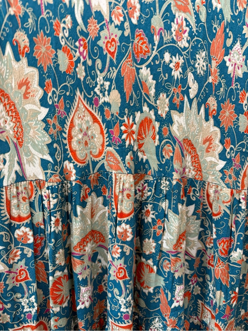 Soft Surroundings Kara Teal Maxi Dress with Coral & Cream flowers S - Picture 8 of 9